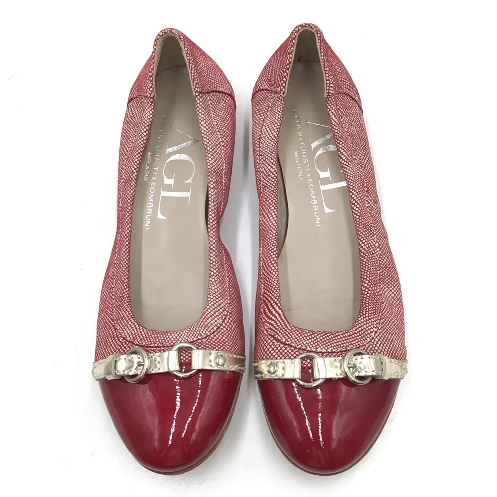 AGL Atillio Giusti Leombruni red leather patent flats EU 38
